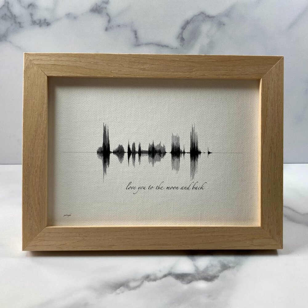 NEW Love You To The Moon Soundwave Framed Canvas 5x7in Black White Modern Rustic